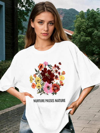 Women Nurture Passes Nature Flower Print Casual T-Shirt