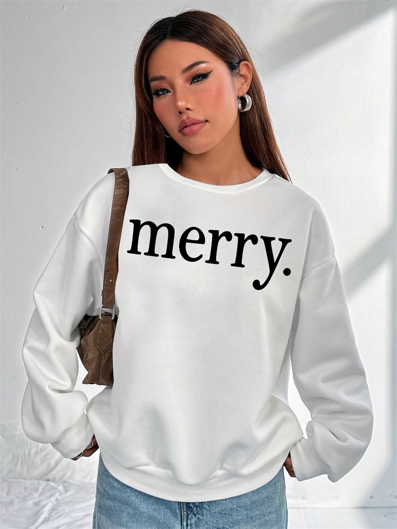 Women Merry Letter Printed Pullover Sweatshirts