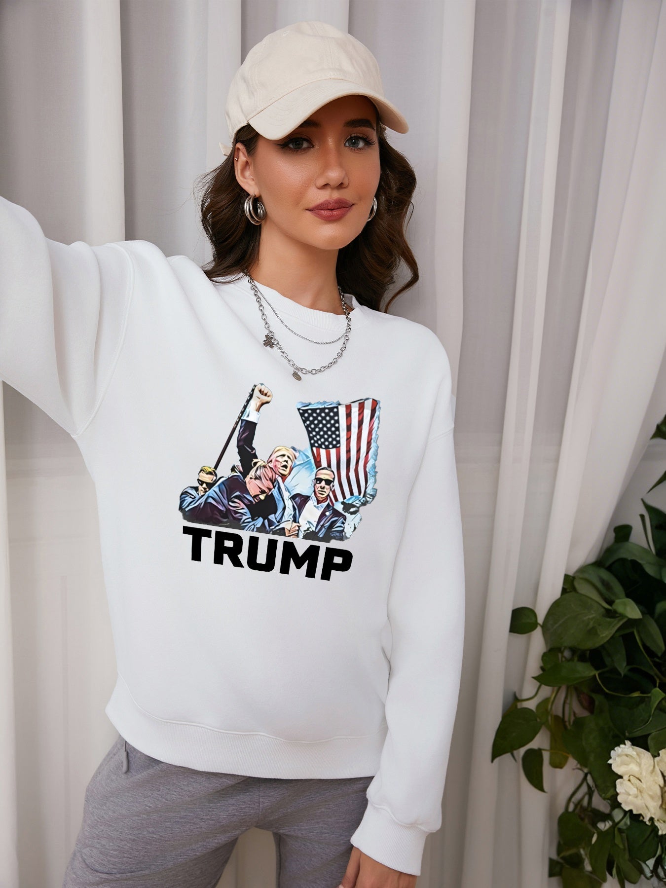 Women Fight 2024 Trump Print Casual Sweatshirt