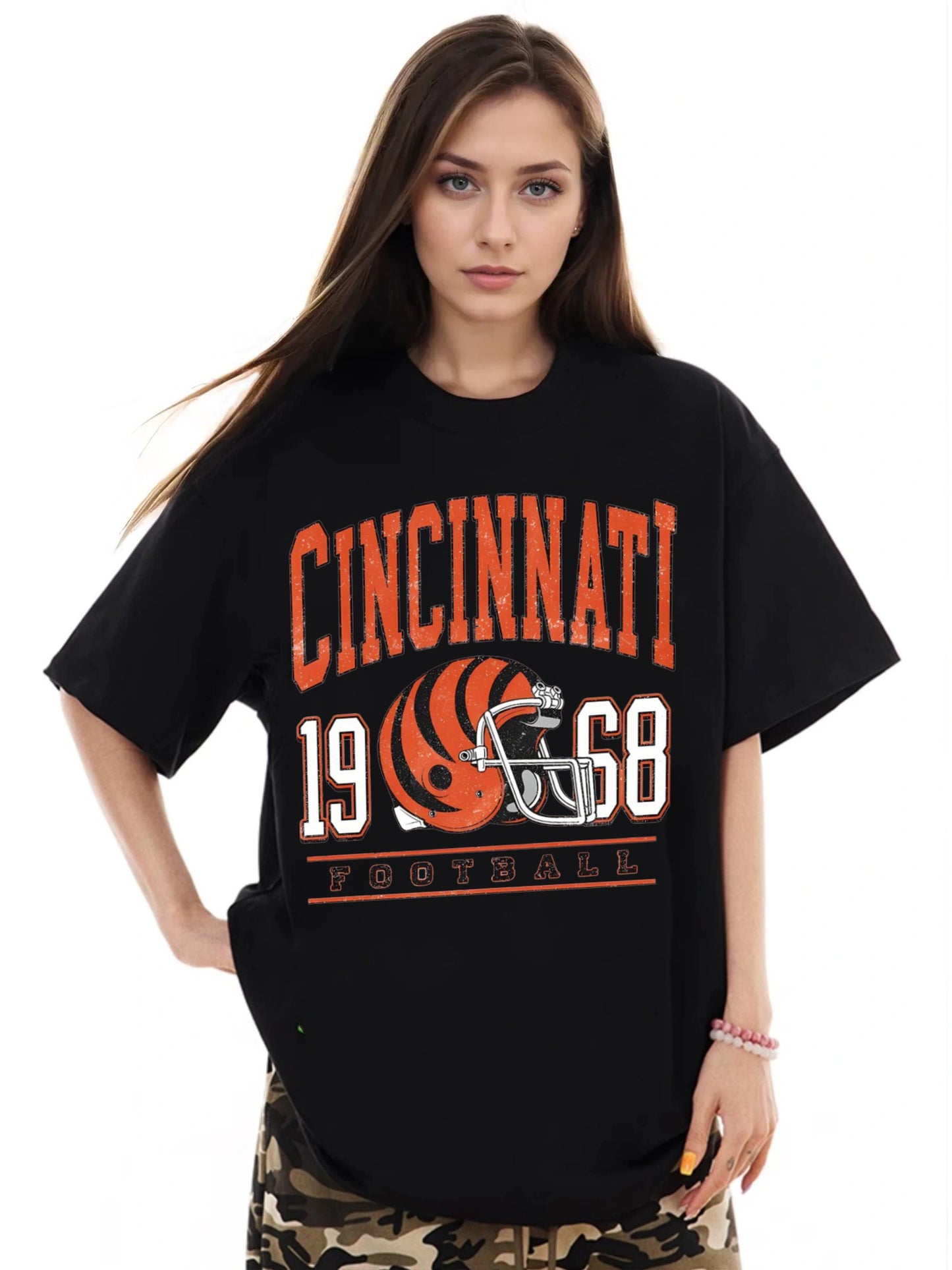 Women 1968 Football Helmet Printed Casual Short Sleeve T-Shirt