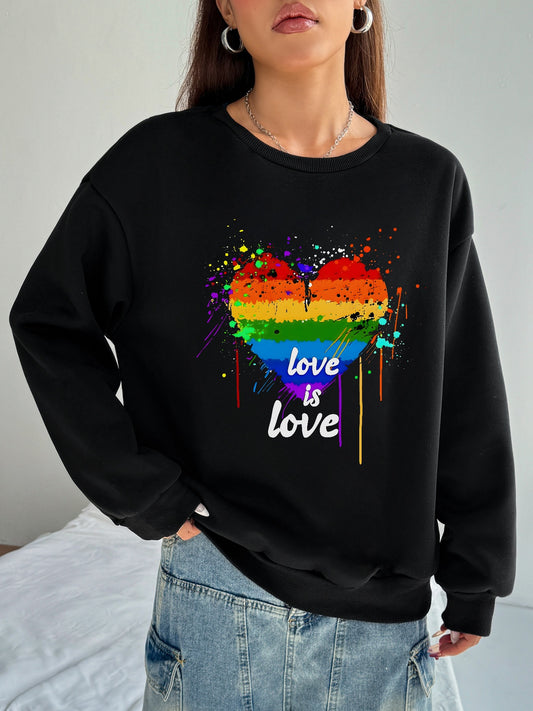 Women Rainbow Heart Print Long Sleeve Sweatshirt