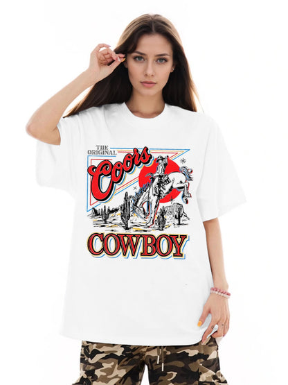 Women COWBOY Printed Casual Short Sleeve T-Shirt