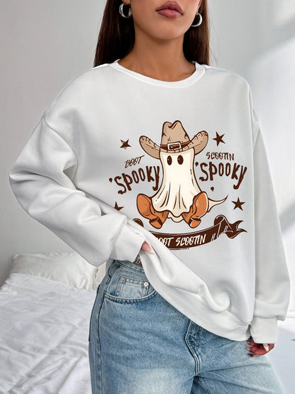 Women Cowboy Spooky Print Casual Sweatshirt