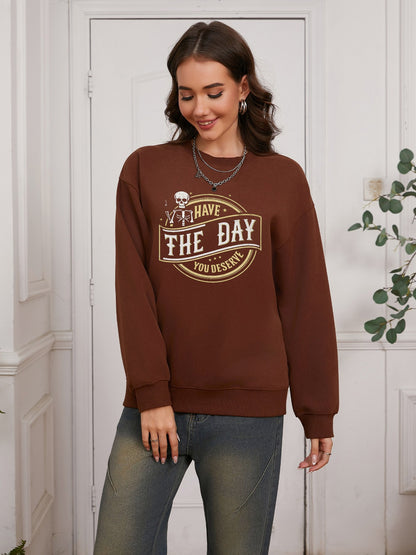 Women Have The Day You Deserve Little Skull Print Casual Sweatshirt