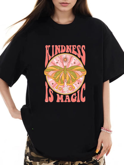 Women KINDNESS IS MAGIC Butterfly Print Casual T-Shirt