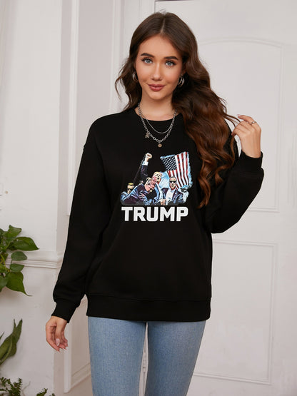 Women Fight 2024 Trump Print Casual Sweatshirt