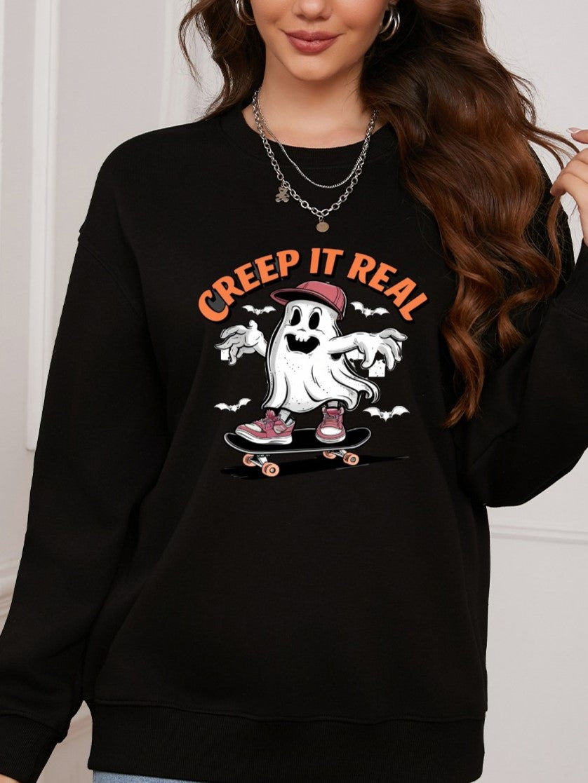 Women Ghost Skateboarding Print Casual Sweatshirt