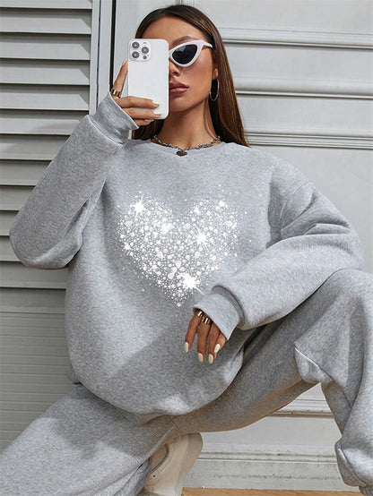 Women Shinning Heart Printed Oversized Sweatshirts Casual Pullovers