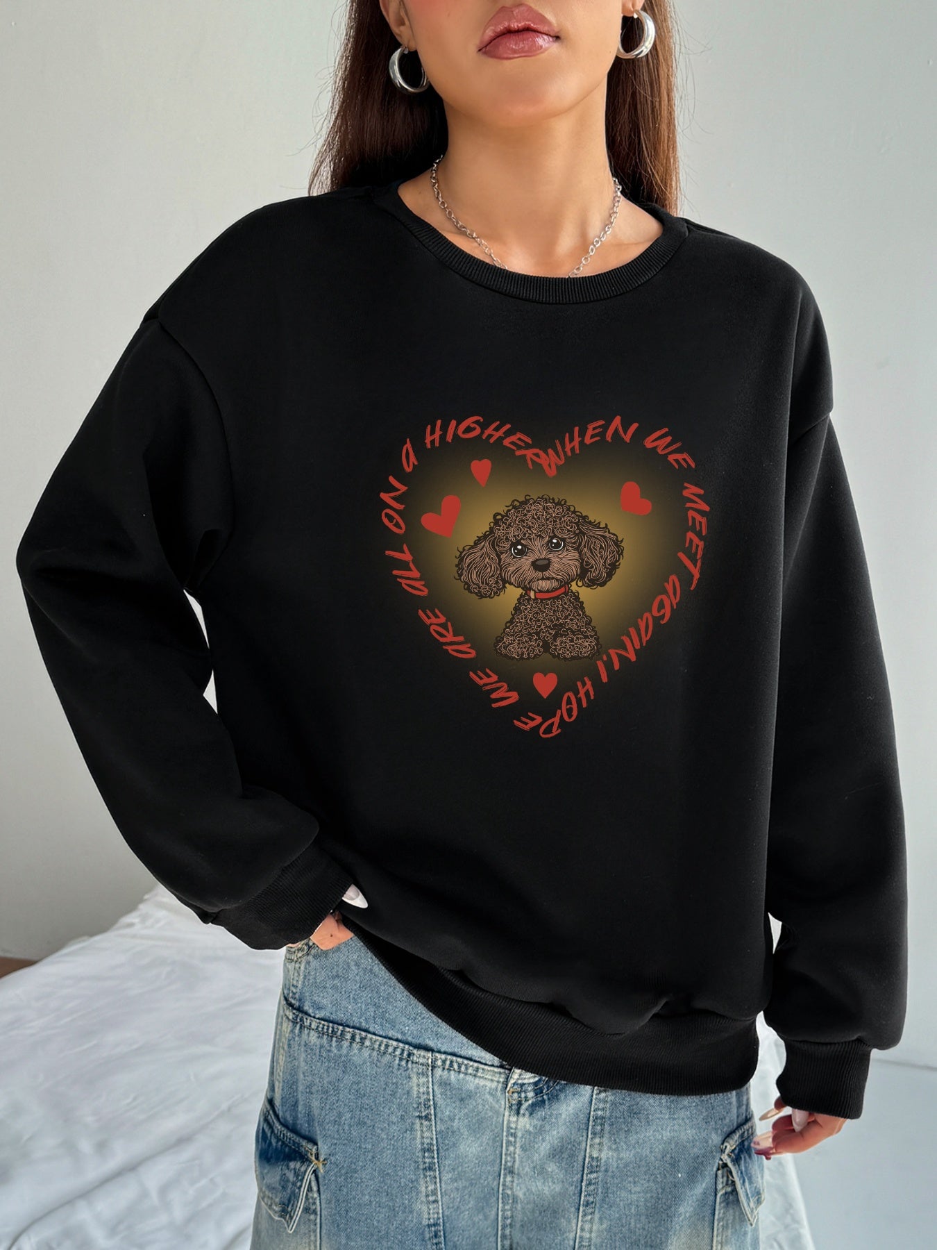 Women Cute Puppy Heart Print Sweatshirt