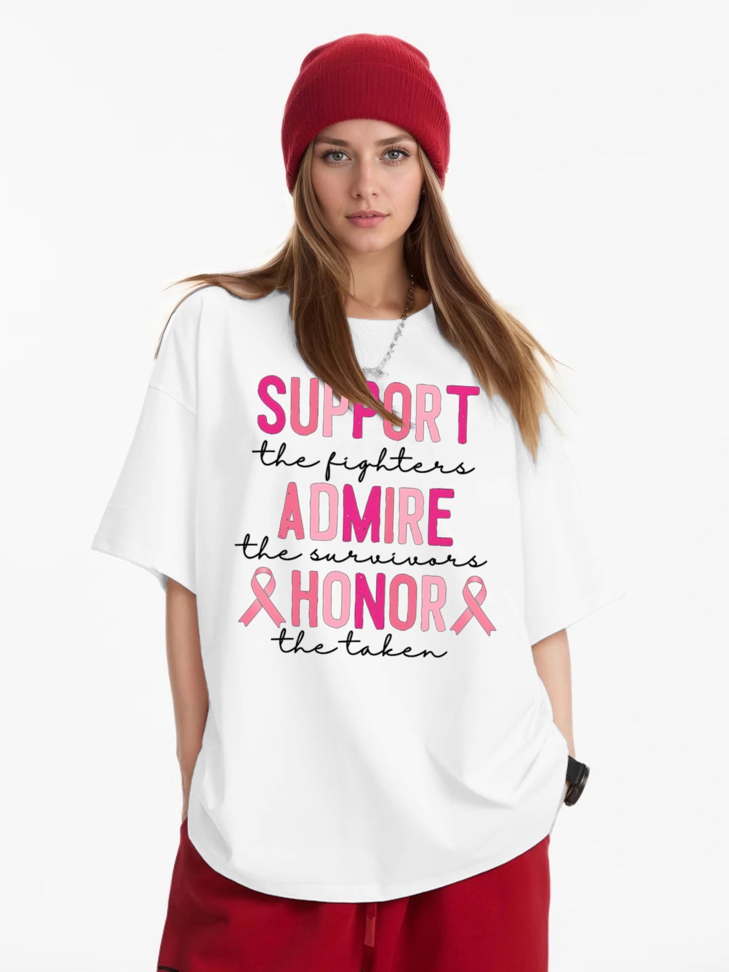 Women SUPPORT ADMIRE HONOR Letter Printed Short Sleeve T-Shirts