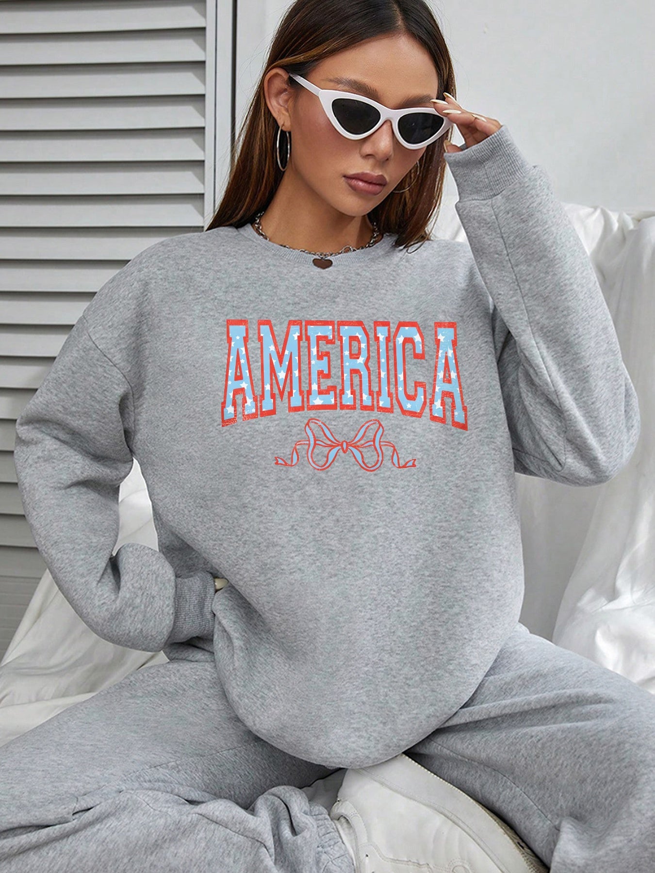 Women America Letter Printed Casual Temperament Sweatshirt