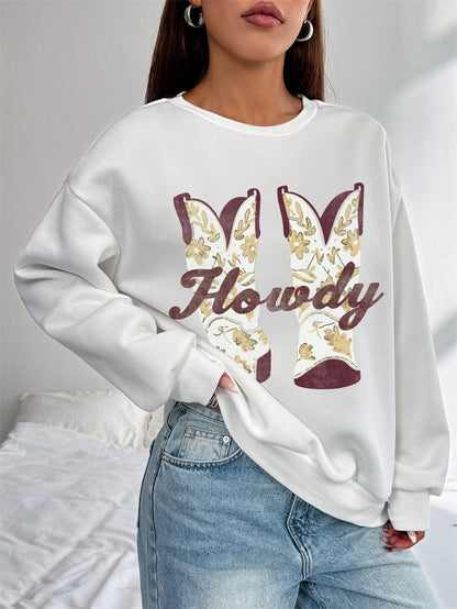 Women HOWDY Boots Print Casual Sweatshirt