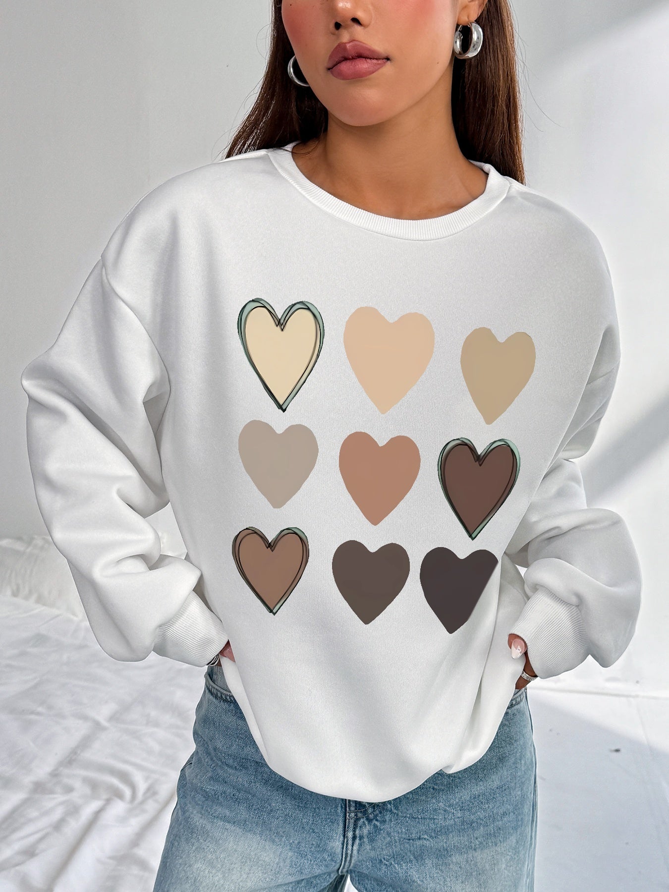 Women Nine Hearts Printed Casual Sweatshirt