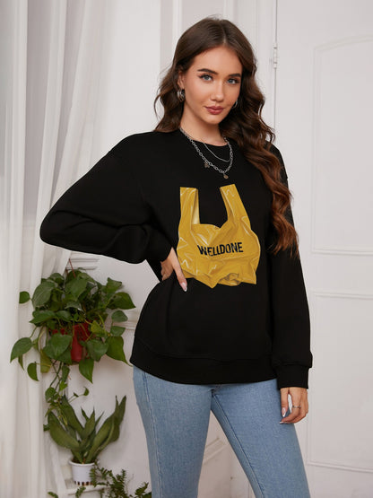 Women Yellow Garbage Bag & Welldone Print Casual Sweatshirt