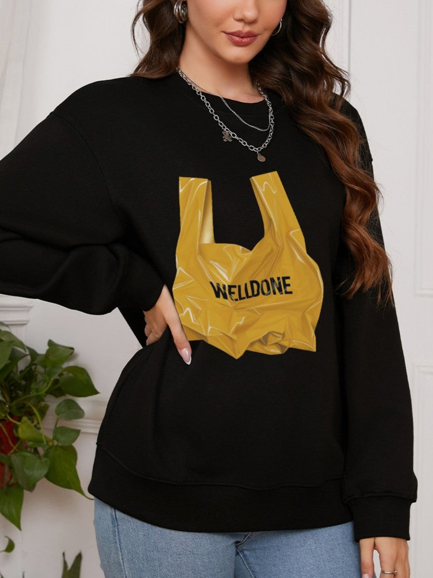 Women Yellow Garbage Bag & Welldone Print Casual Sweatshirt