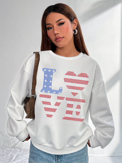 Women Love Letters American Flag Printed Casual Sweatshirt