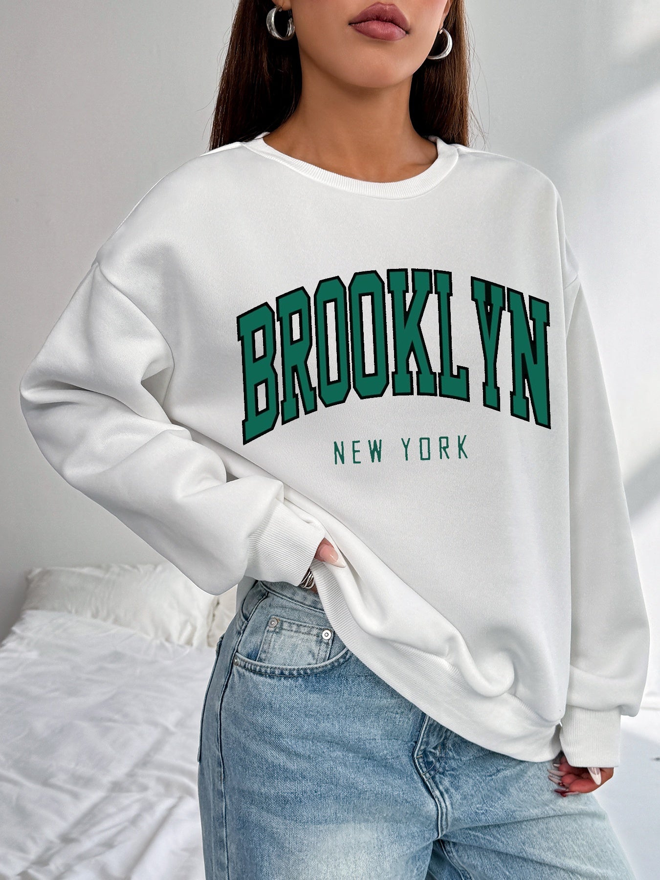 Women Brooklyn Letter Printed Oversized Sweatshirts Casual Pullovers