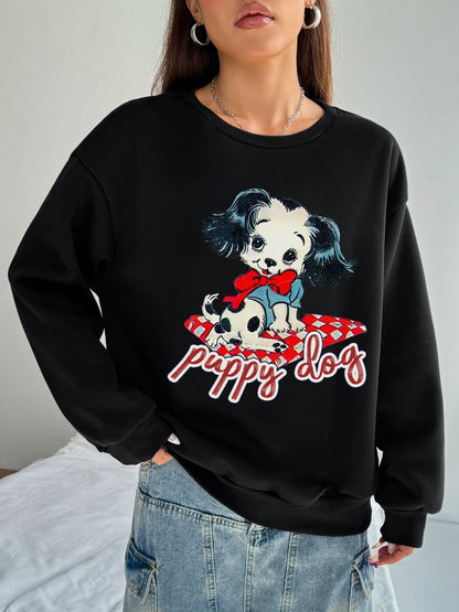 Women Cute Spotted Puppy Print Casual Sweatshirt