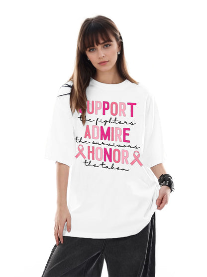 Women SUPPORT ADMIRE HONOR Letter Printed Short Sleeve T-Shirts