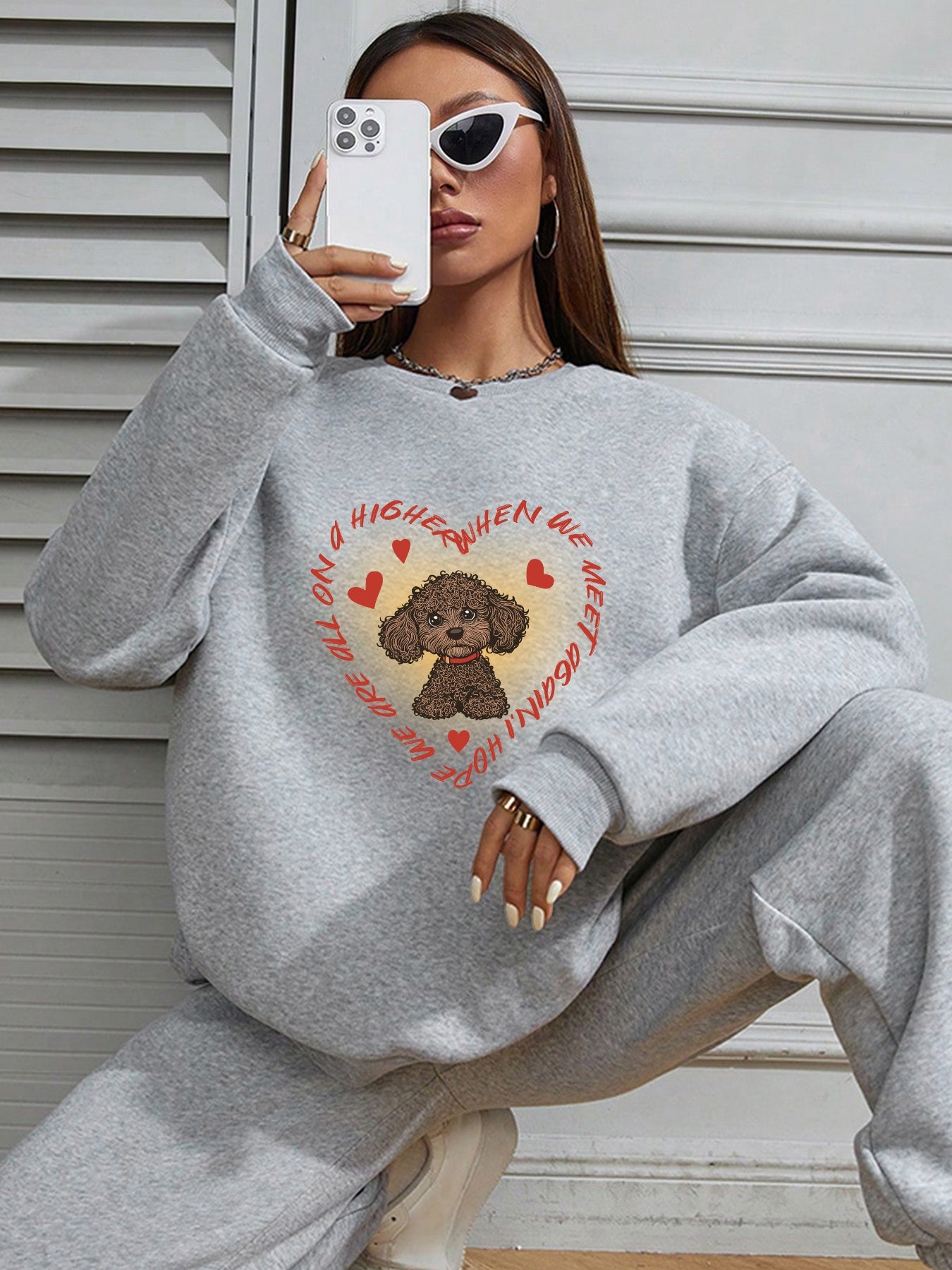 Women Cute Puppy Heart Print Sweatshirt