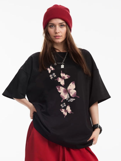 Women Butterfly Print Casual Short Sleeve T-Shirt