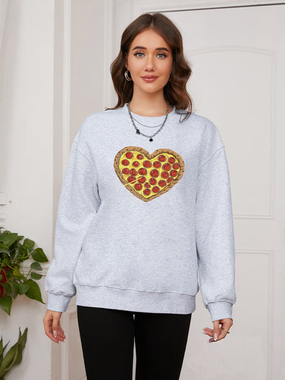 Women Pizza Lover Pizza Heart Print Casual Sweatshirt