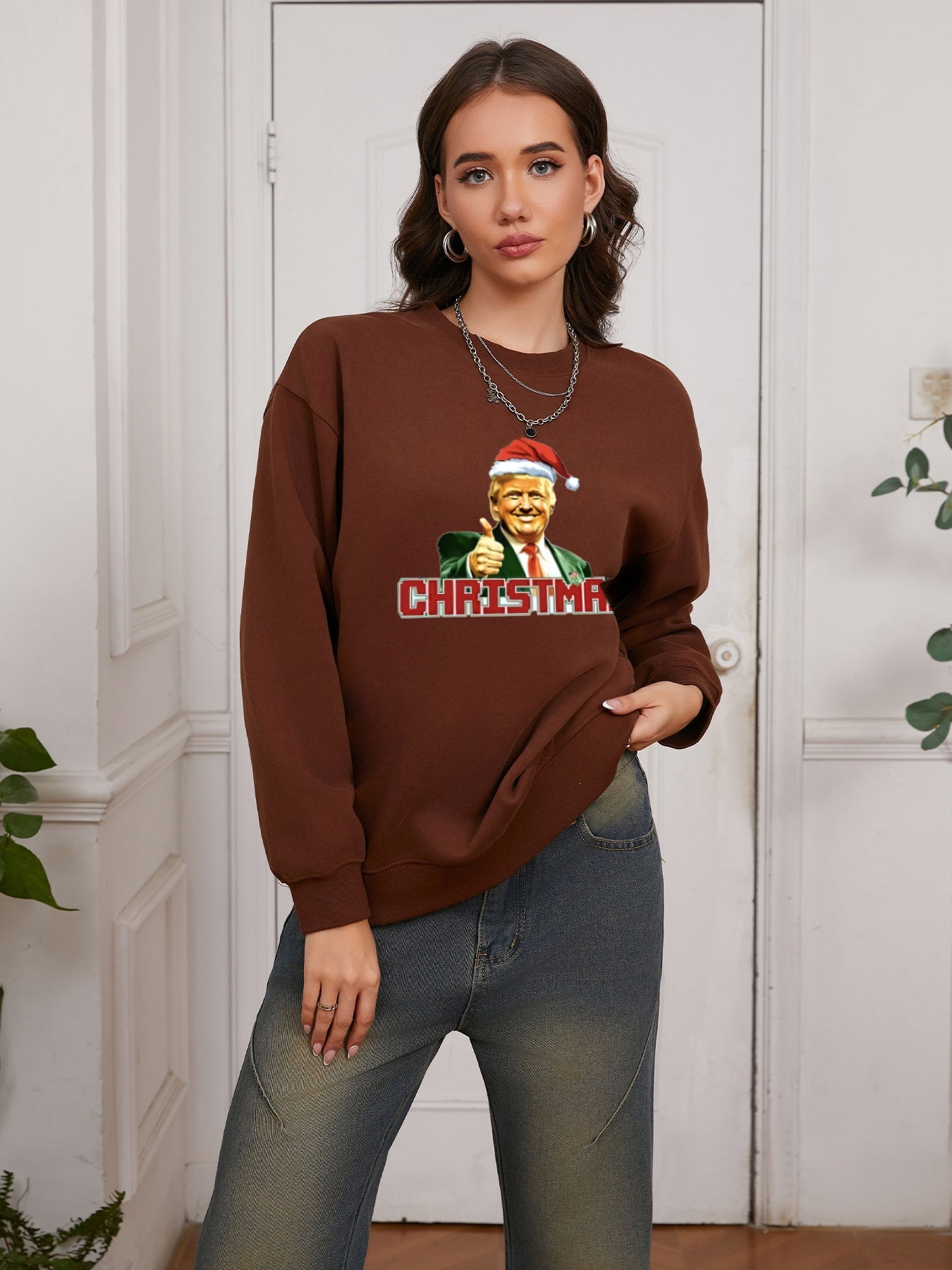 Women Festival Character Print Casual Sweatshirt