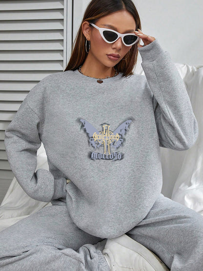 Women Butterfly Printed Oversized Sweatshirts Casual Pullovers