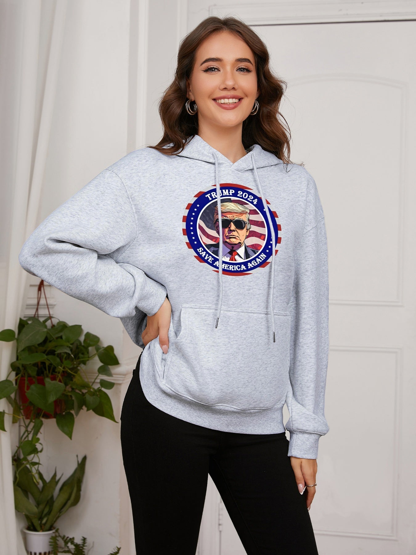 Women Trump 2024 Save America Again Print Casual Hoodie