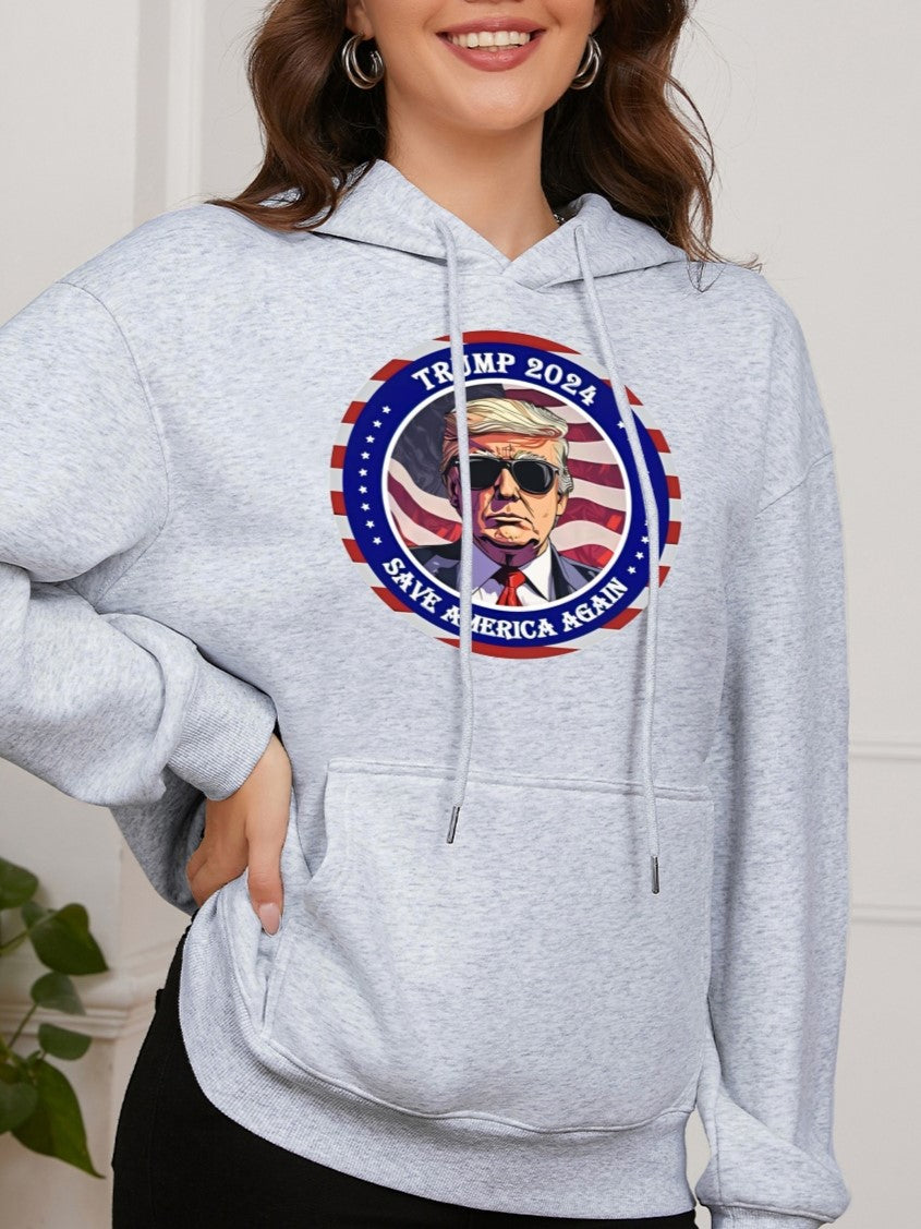 Women Trump 2024 Save America Again Print Casual Hoodie