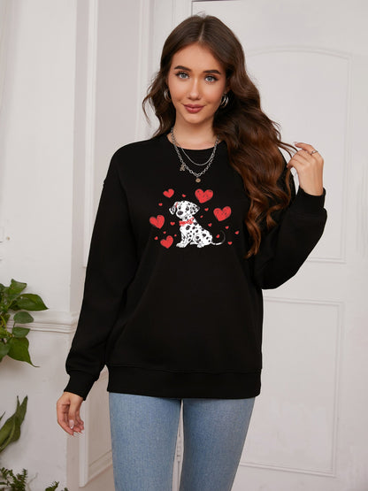 Women Dalmatian & Heart Print Casual Sweatshirt