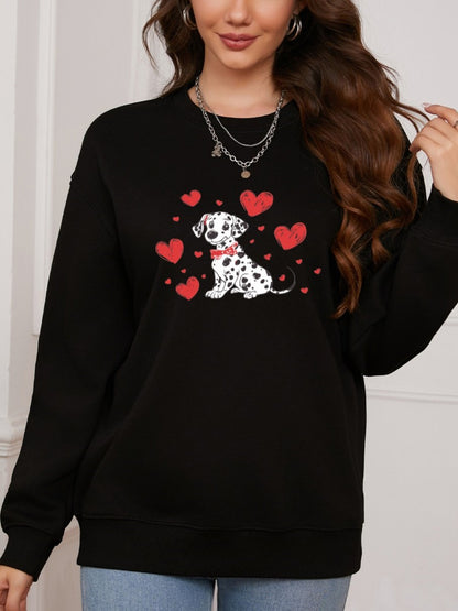 Women Dalmatian & Heart Print Casual Sweatshirt