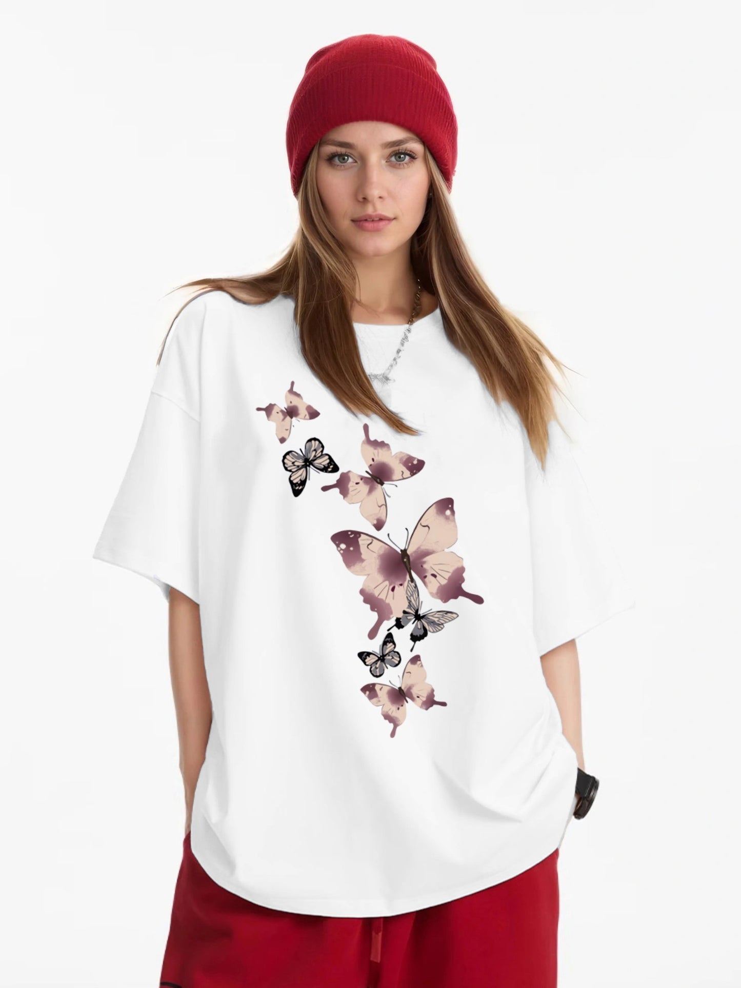 Women Butterfly Print Casual Short Sleeve T-Shirt