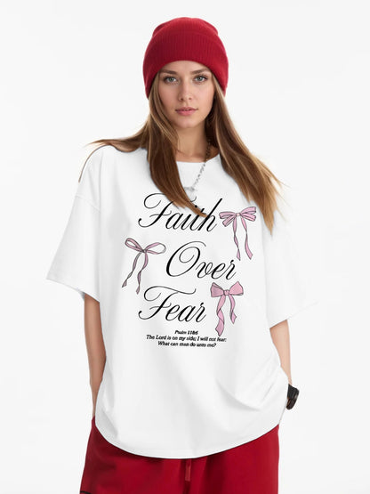 Women Faith Over Fear Printed Casual Short Sleeve T-Shirt