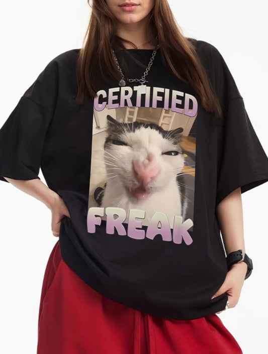 Women Kitten's Gaze Printed Casual Short Sleeve T-Shirt