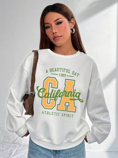 Women CA California Printed Long Sleeve Casual Pullover