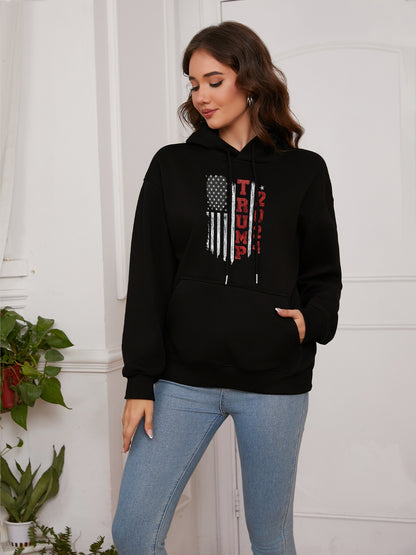 Women American Flag and Trump 2024 Print Casual Hoodie