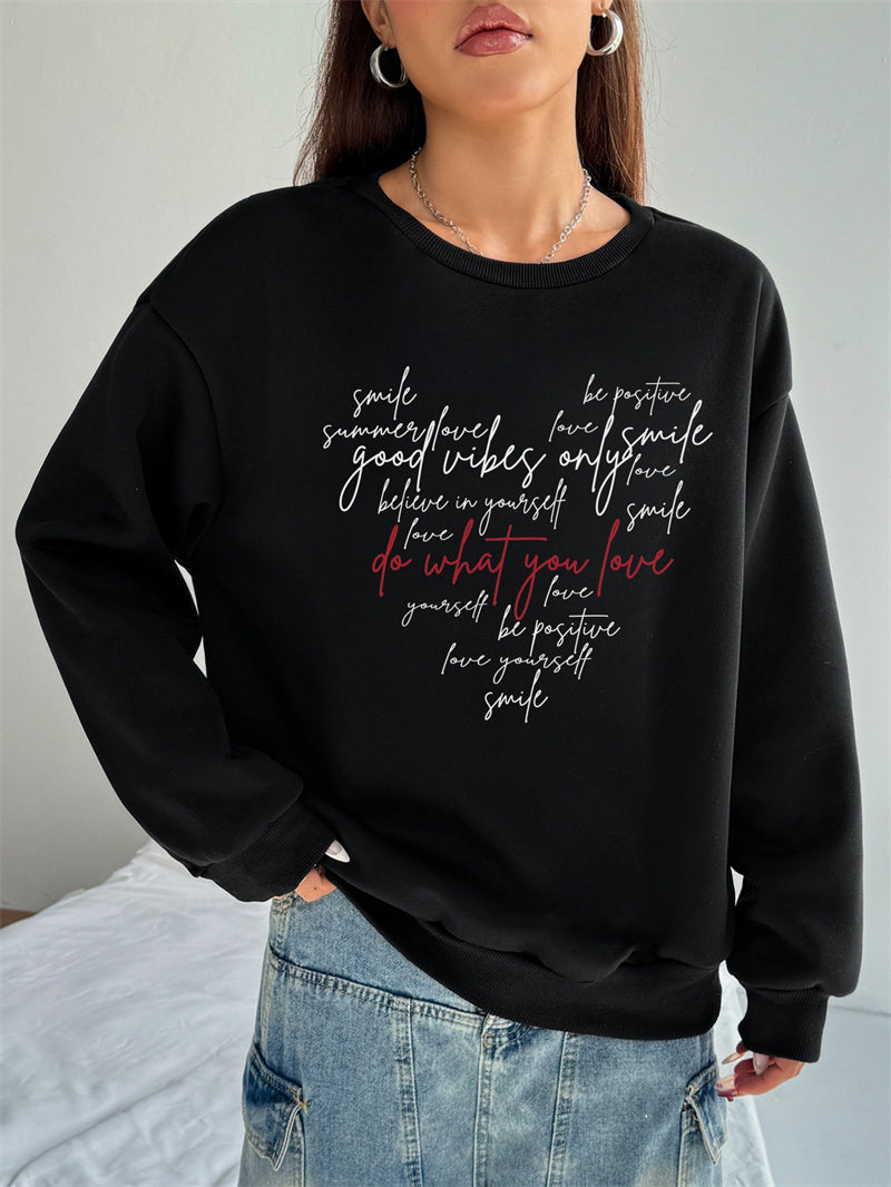 Women English Letter Printed Heart Shape Sweatshirt