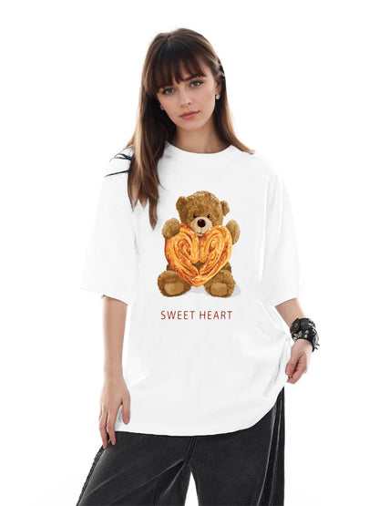 Women Cookies and Cute Bear Print Casual T-Shirt