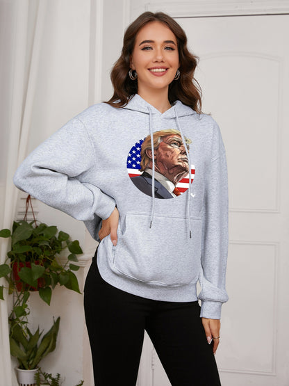 Women Circle American Flag and Trump Print Casual Hoodie