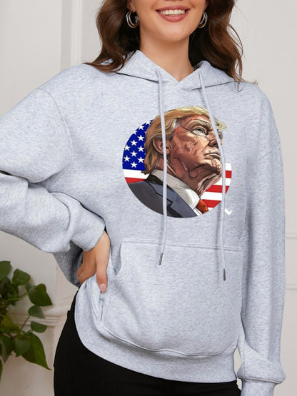 Women Circle American Flag and Trump Print Casual Hoodie