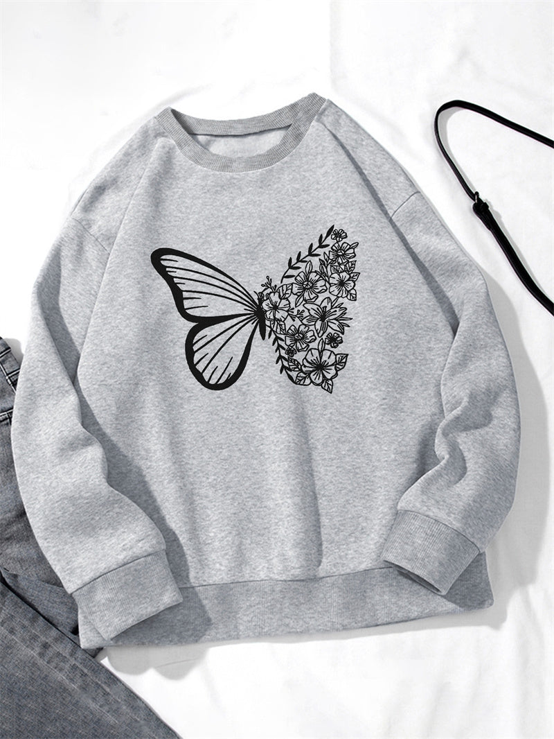 Women Butterfly Printed Oversized Sweatshirts Casual Pullovers