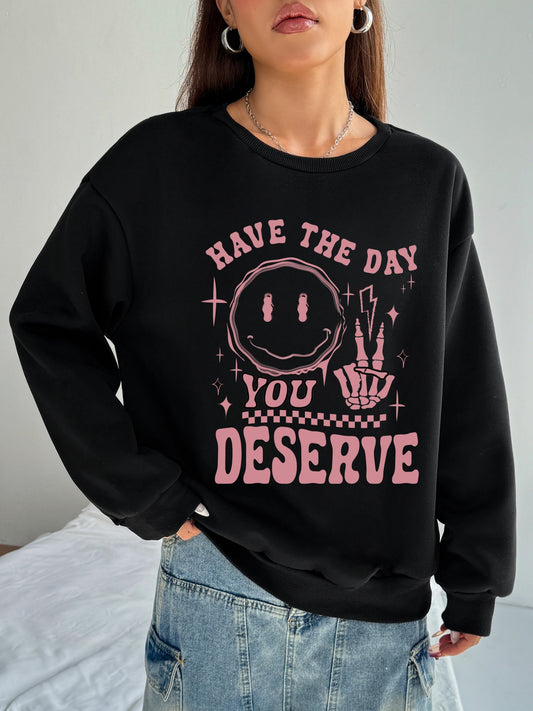 Women Smiley Skull Print Casual Sweatshirt