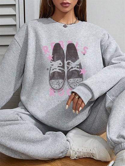 Women REBELS ROCK Shoes Print Casual Sweatshirt