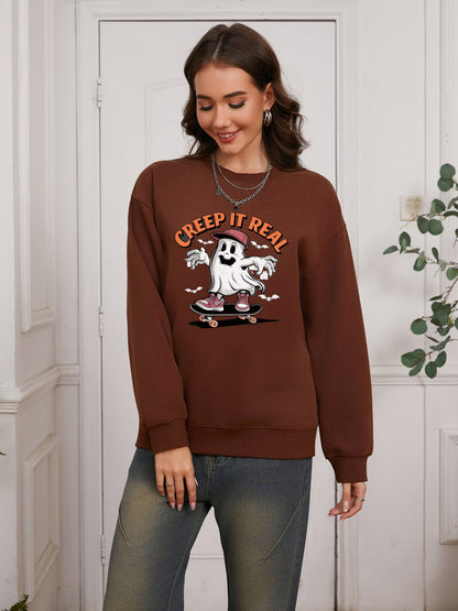 Women Ghost Skateboarding Print Casual Sweatshirt