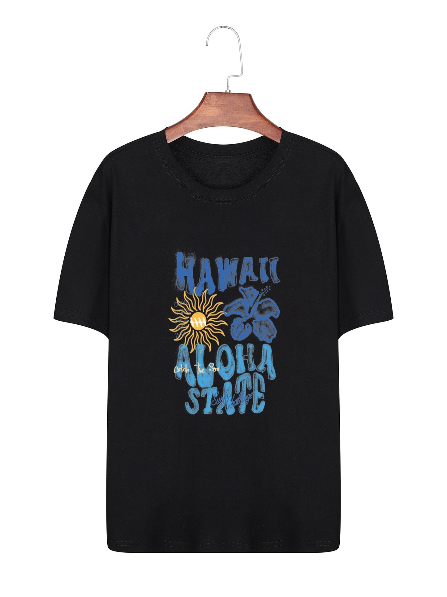 Women HAWAII ALOHA STATE Letter and Flower Print Casual T-Shirt