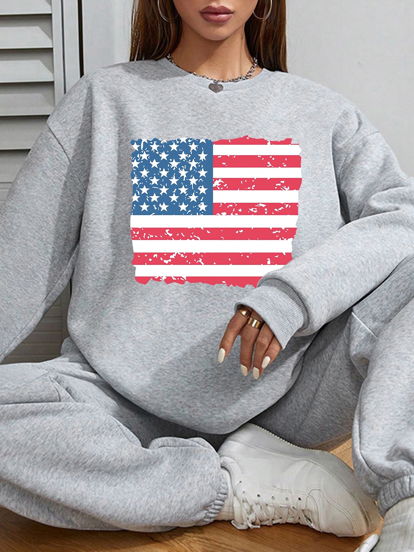 Women America Flag Print Casual Sweatshirt