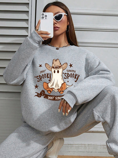 Women Cowboy Spooky Print Casual Sweatshirt