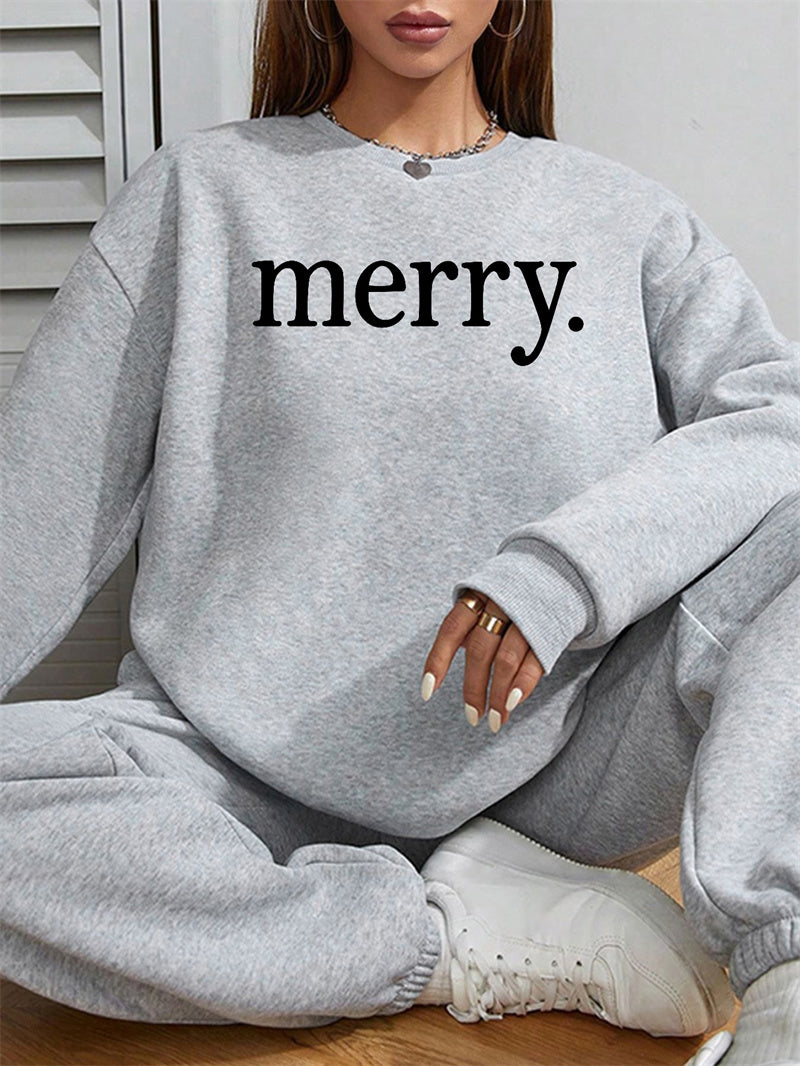 Women Merry Letter Printed Pullover Sweatshirts