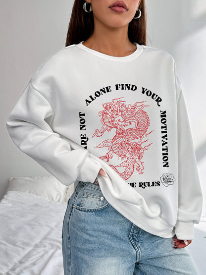 Women Chinese Style Dragon Printed Element Versatile Sweatshirt